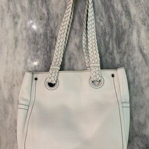 Nordstrom White Pebbled Leather Medium Tote with Black Stick-work Trim